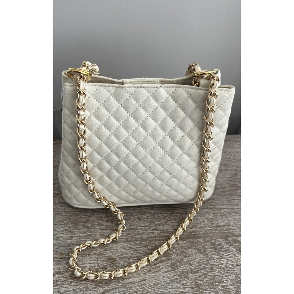 NEW White Quilted Chain Shoulder Bag Elegant Top Handle Purse Fashion Handbag